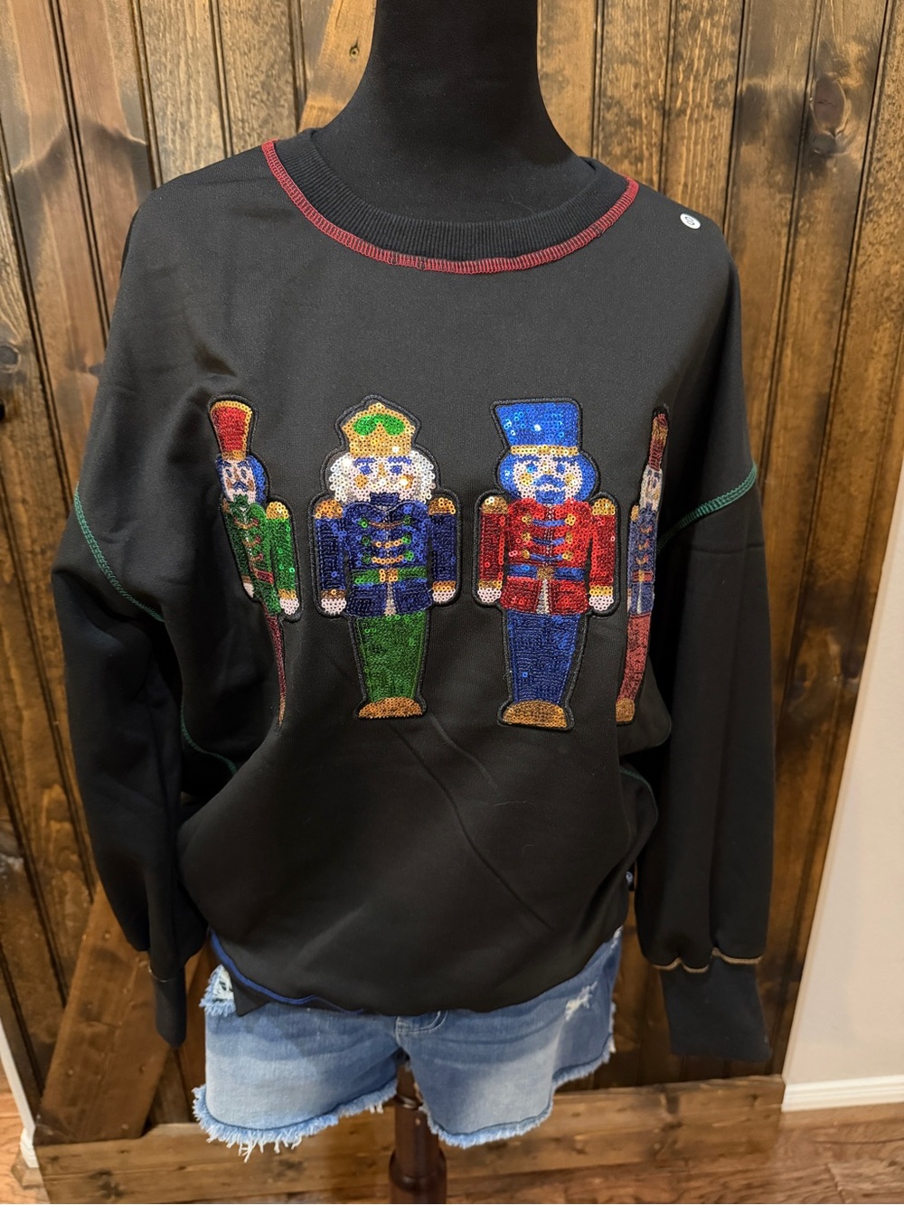 Black Nutcracker Sequin Crewneck Sweater